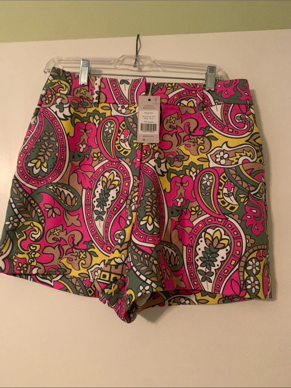 Boden High Waist Paisley Shorts in Pink, Yellow & Green